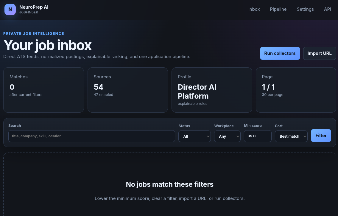 JobFinder application preparation interface