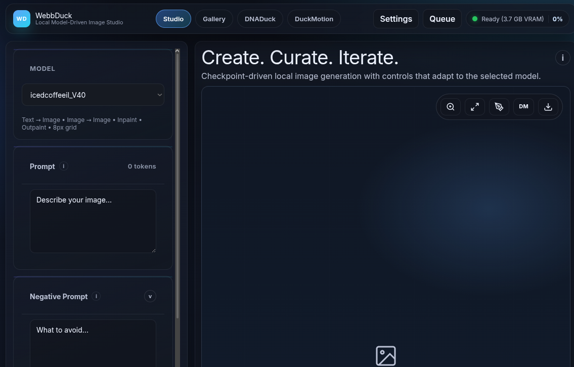 WebbDuck multi-backend image generation studio